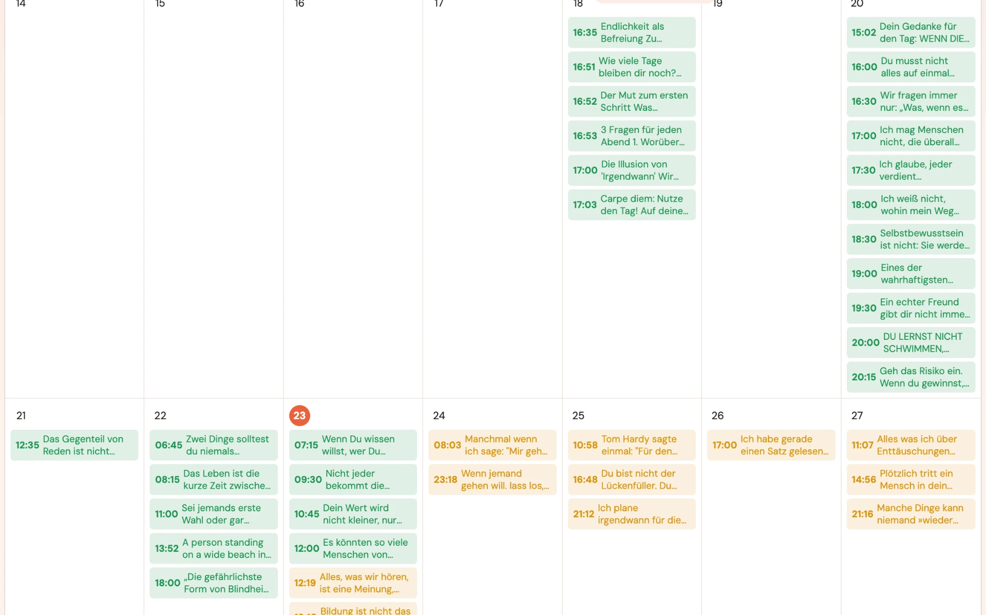PostPilot Kalender mit über mehrere Wochen geplanten Instagram-Beiträgen